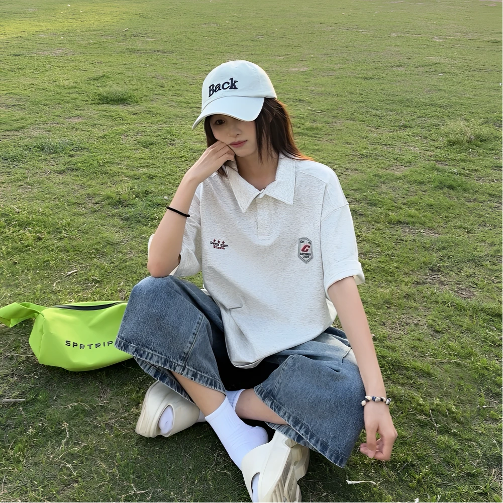 美式休闲POLO短袖T恤男女2025年夏季宽松运动半袖上衣韩版翻领