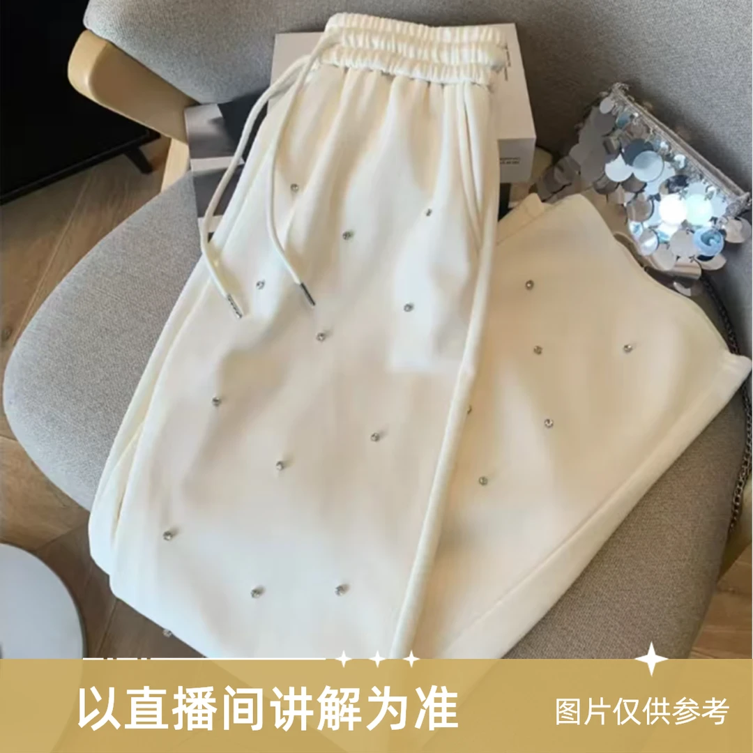 【桃小桃】2025冬季新款烫钻设计感高腰加绒休闲裤女大码胖MM百搭