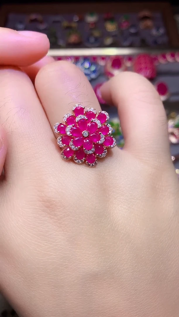 银S925镶嵌戒指红宝石...