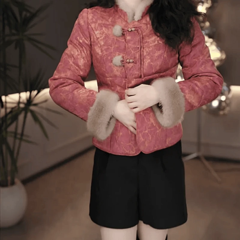 C262【外套】2025冬季新款时尚国风复古提花设计加厚保暖盘扣外套