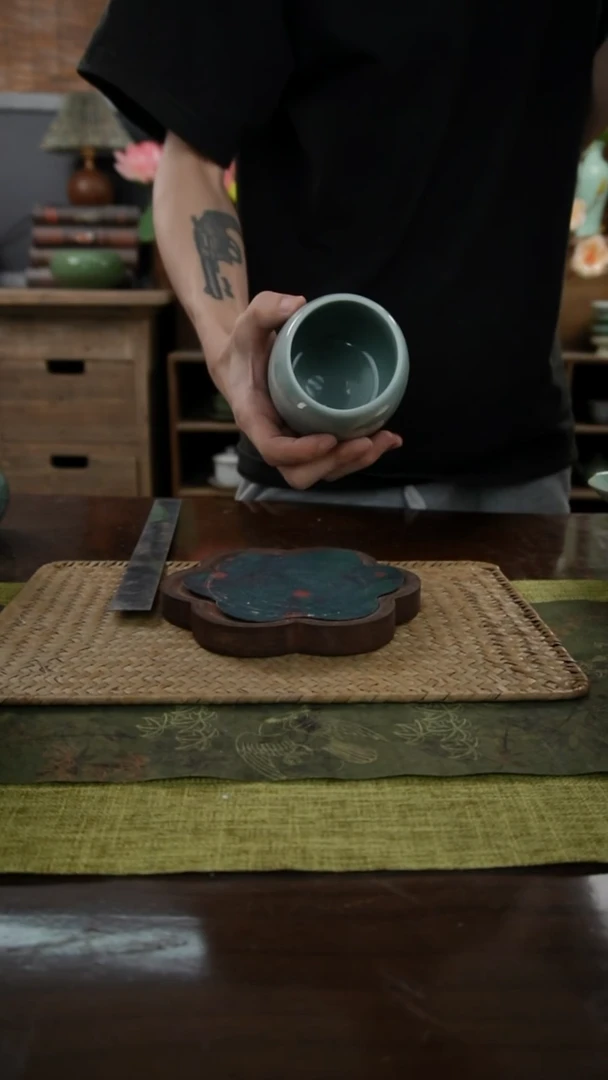 陶瓷一件包邮粉青茶道六君子