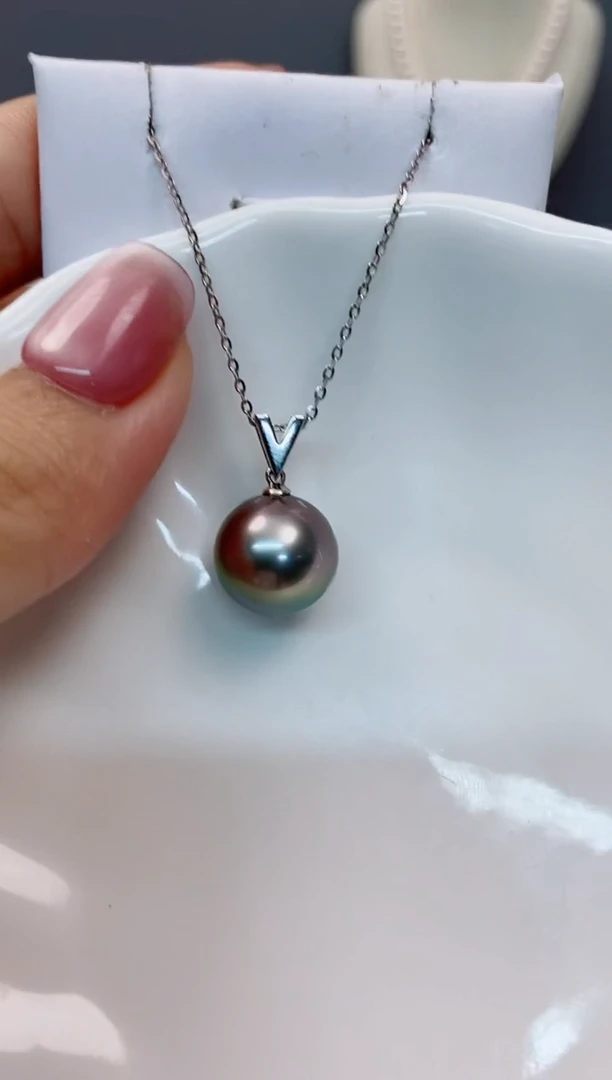 【闪购商品】海水珍珠吊坠(赠链)18K金镶嵌12-13大溪地黑珍珠吊坠