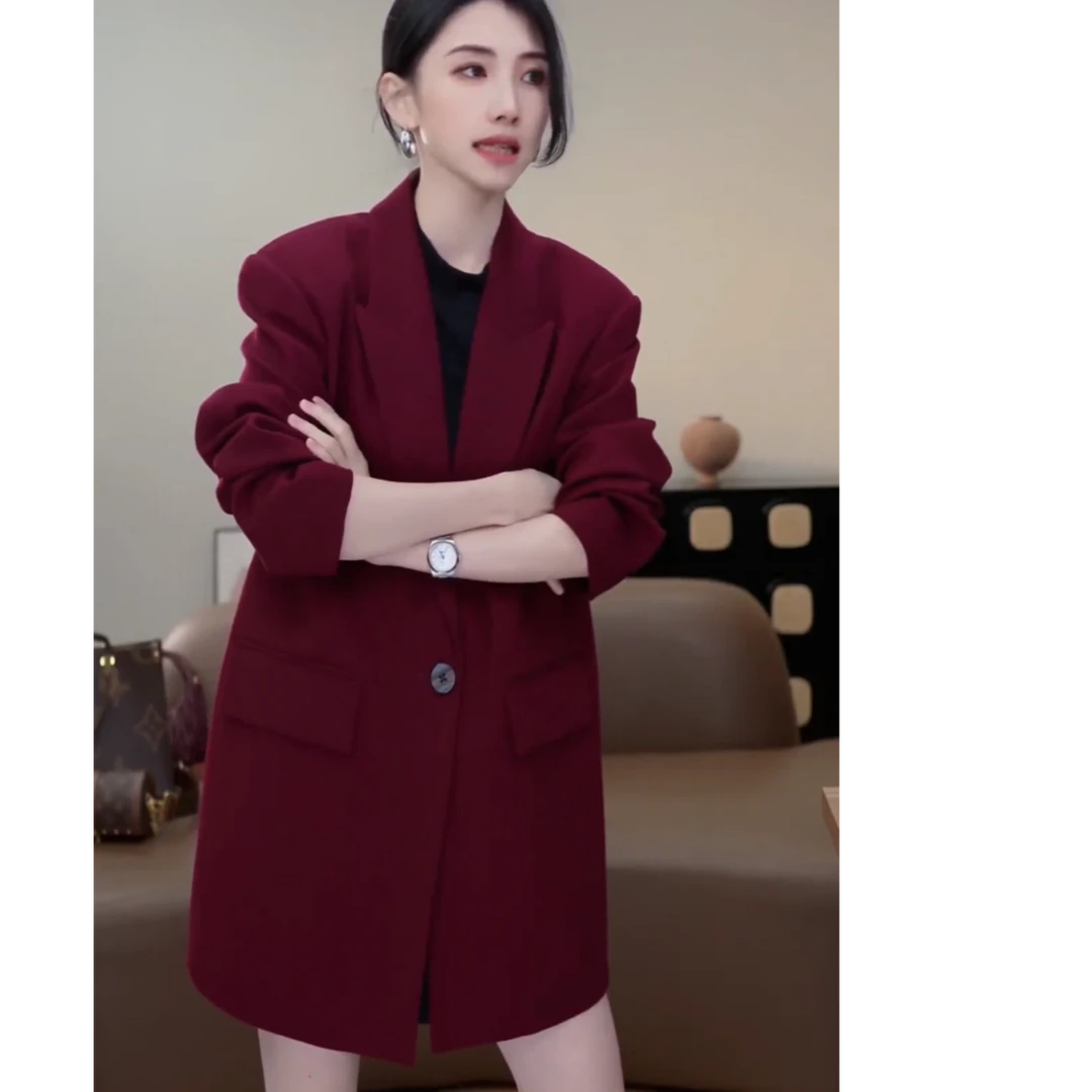 小乖逃D安可拉红色西装外套西服双口袋气质百搭西装N95112