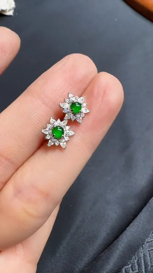【闪购商品】翡翠耳饰银S925镶嵌耳钉