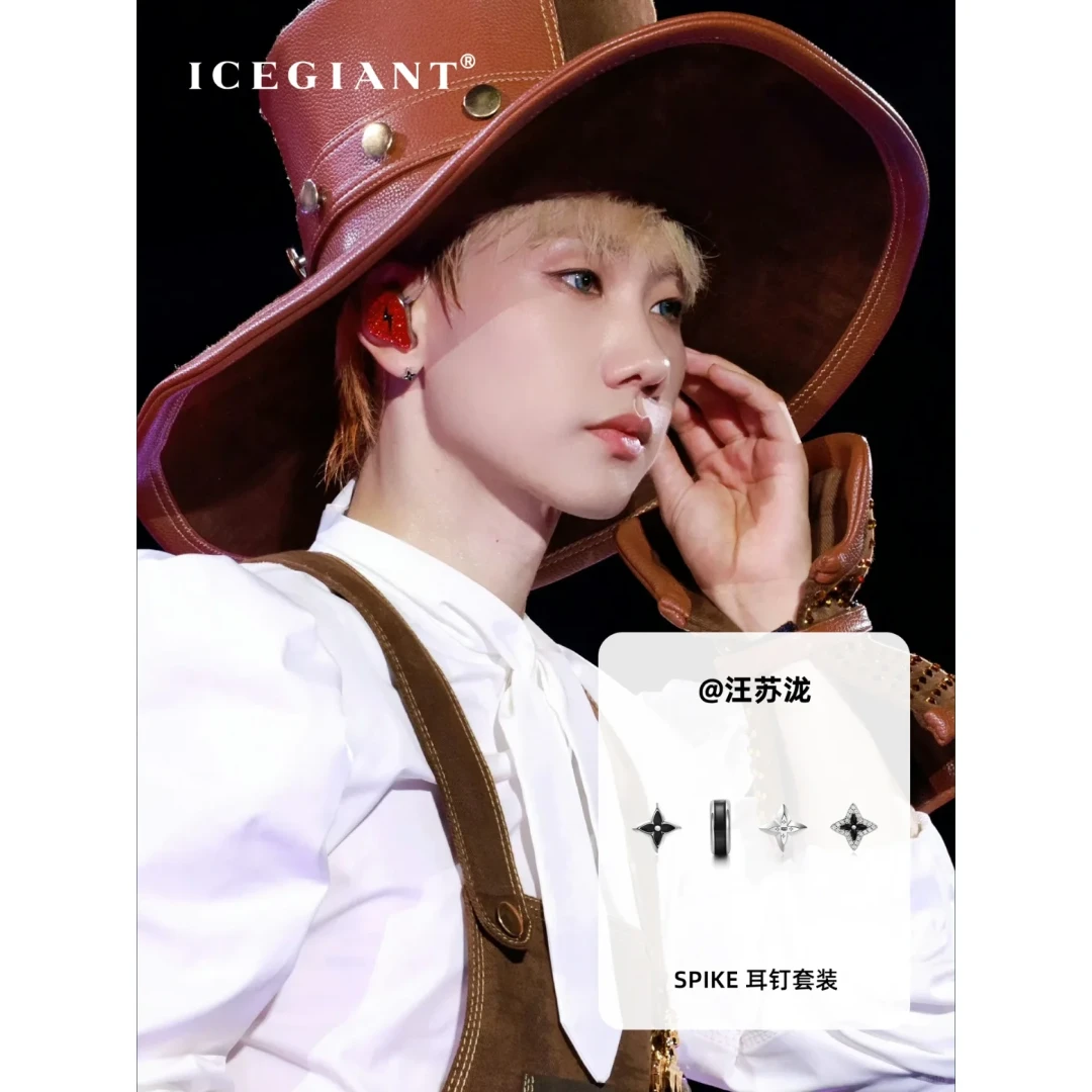 925银耳饰 iCEGIANT汪苏泷四叶草莫桑围边耳钉 S925纯银耳钉耳饰