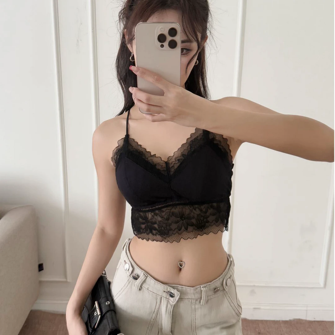 【美背】G3586法式蕾丝高奢美背蕾丝拼接缎面V领版型细腻柔软