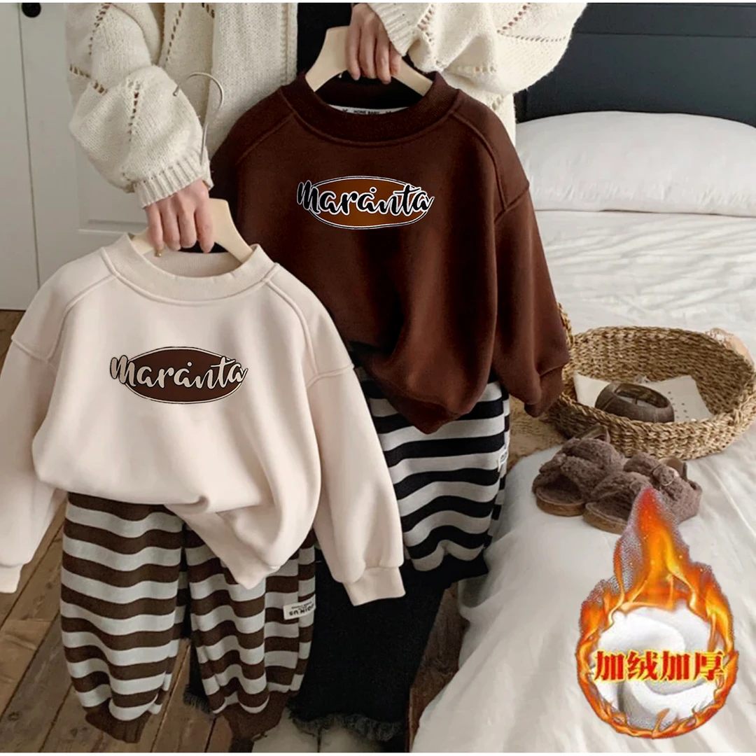 儿童加绒男童女童卫衣秋冬新款加厚长袖上衣洋气韩版圆领保暖舒适