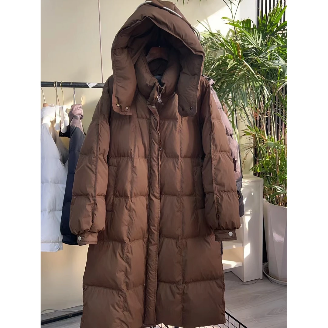 中长款羽绒服女2024冬季新款时尚韩版宽松连帽白鸭绒加厚保暖女款