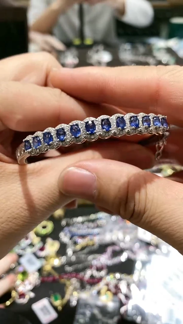 【闪购商品】蓝宝石手镯银S925镀金镶嵌手镯