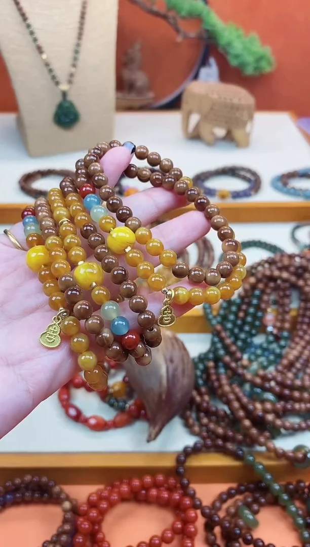 未镶嵌库克手串双圈库克菩提老蜡彩虹糖手串