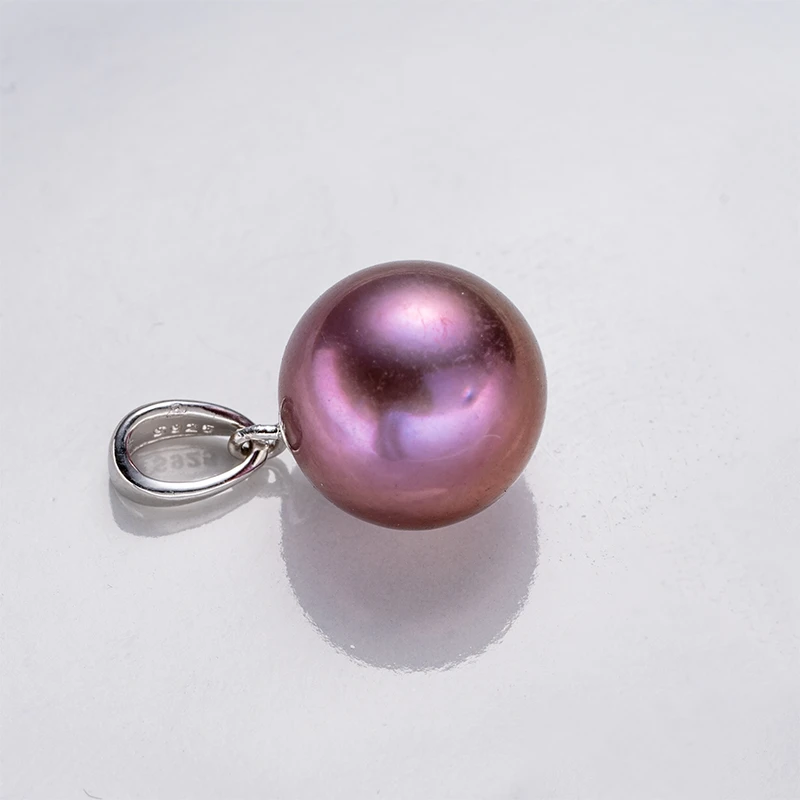 5075-76S925银淡水紫珠吊坠10-11mm百搭简约紫色素款炫彩光面珍珠