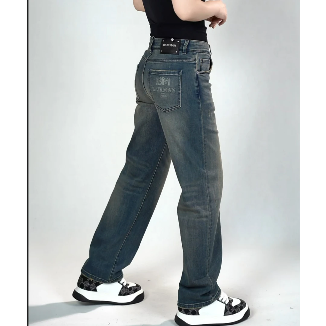 男士时尚直筒微阔牛仔裤76315秋季款男装简约直筒阔腿牛仔裤