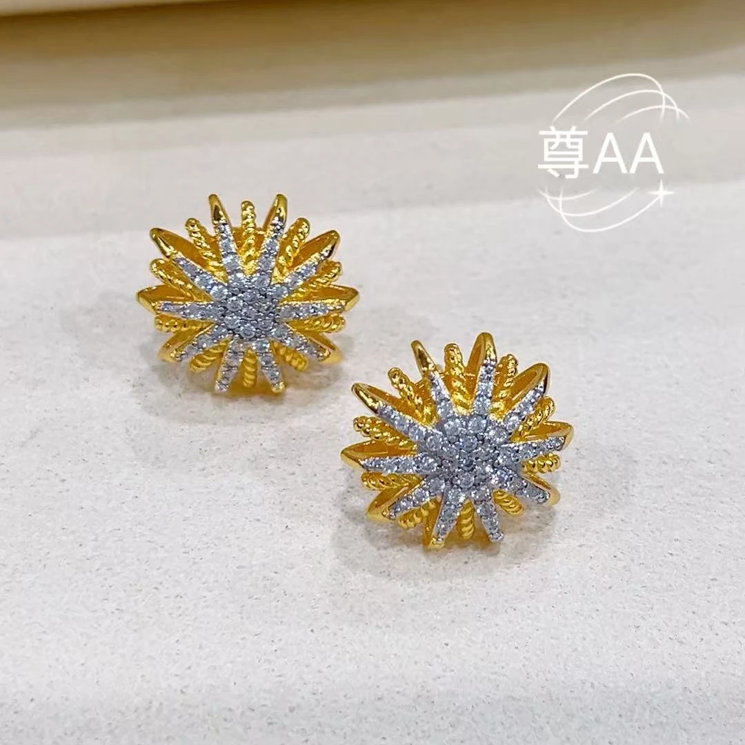 尊AA*925银雪花型镶嵌耳钉 太阳花耳钉k7001