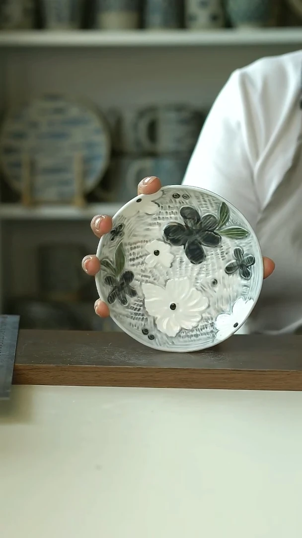 微瑕有田烧手作野绘集点心碟13cm@4-2@