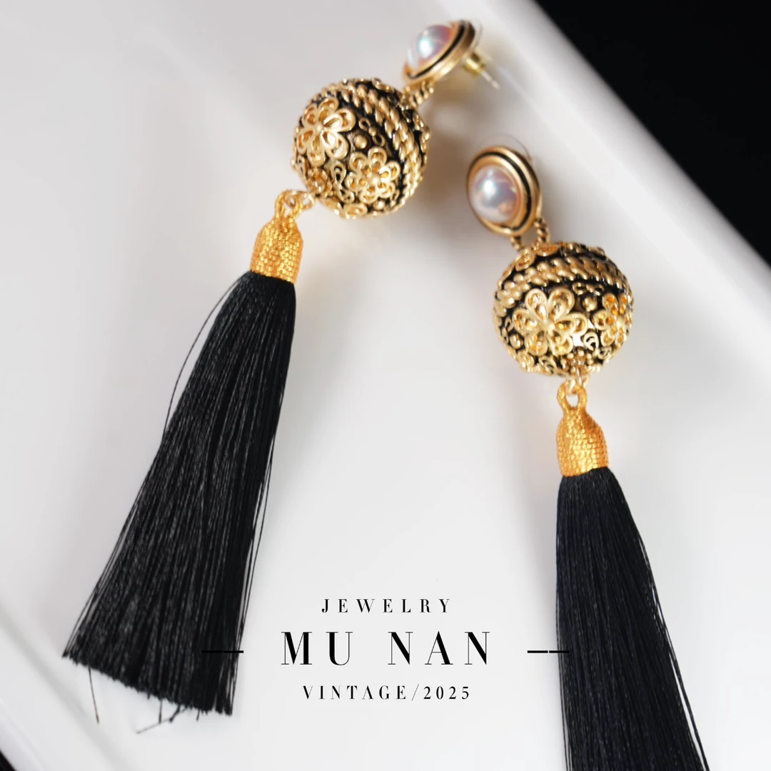 铜合金仿珍珠耳饰 【J172073】镂空雕花流苏耳饰