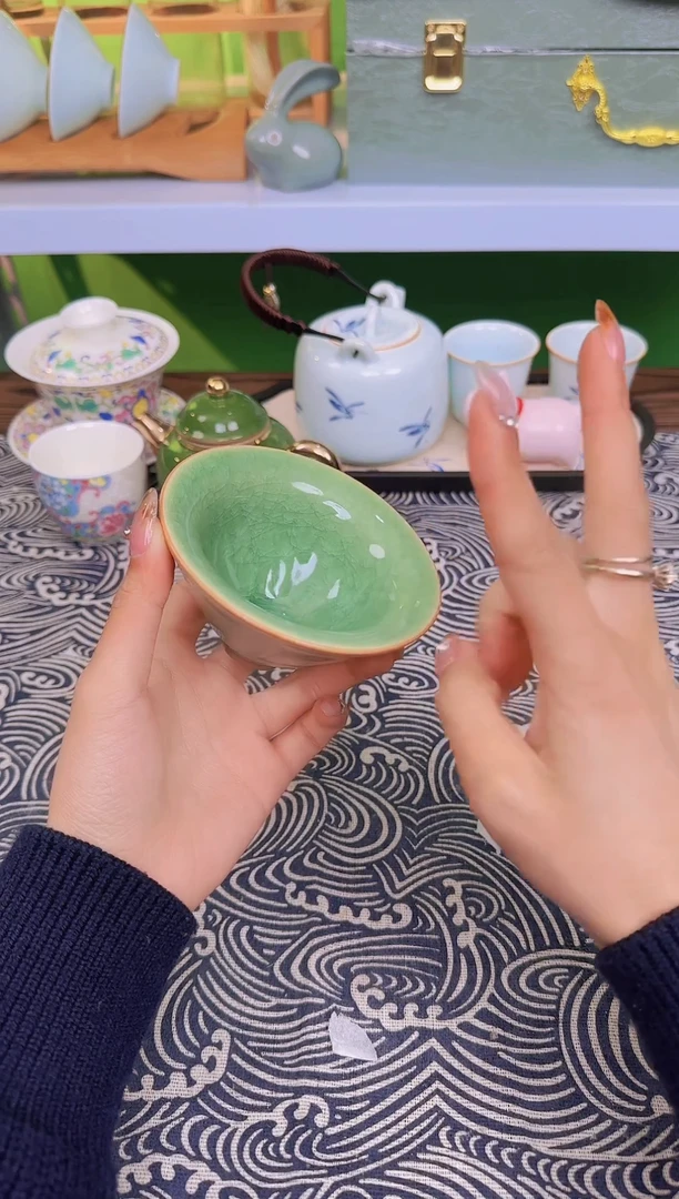 【闪购商品】主人杯冰花汝窑陶瓷斗笠杯茶杯