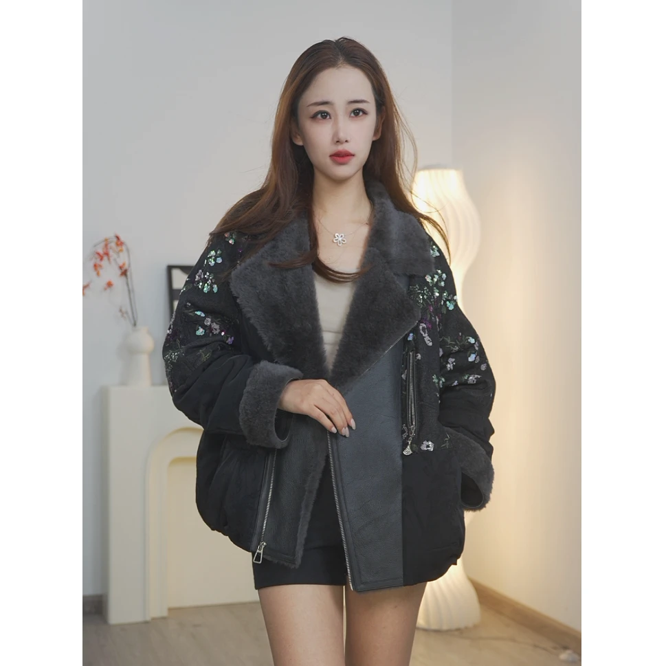 2025秋冬新款真毛皮毛一体羊毛领短款派克服羽绒鹅绒皮草宽松