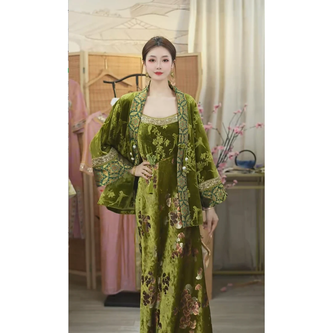 夏维莲2025秋季新款中国风飘逸日常古风绿色套装（1827+1730）