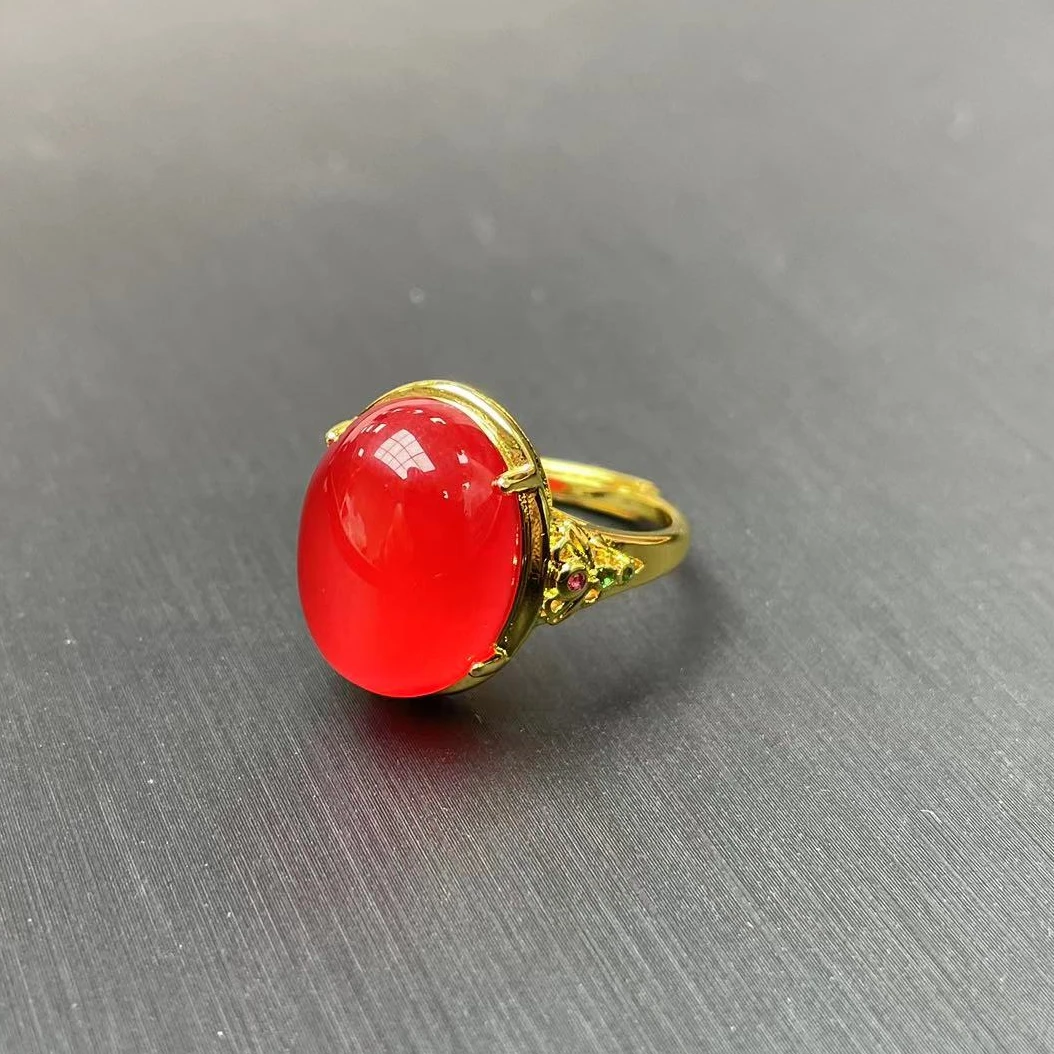 优选高玉化冰底红景天镶嵌红玛瑙蛋面戒指多样性发其一