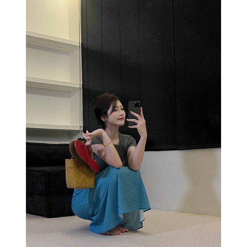 【NAMEROU】2025夏季新款法式复古气质显瘦时尚高腰波点半身裙