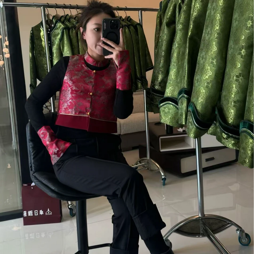 【卓日雅】红色祥云系列民族风复古马甲打底套装