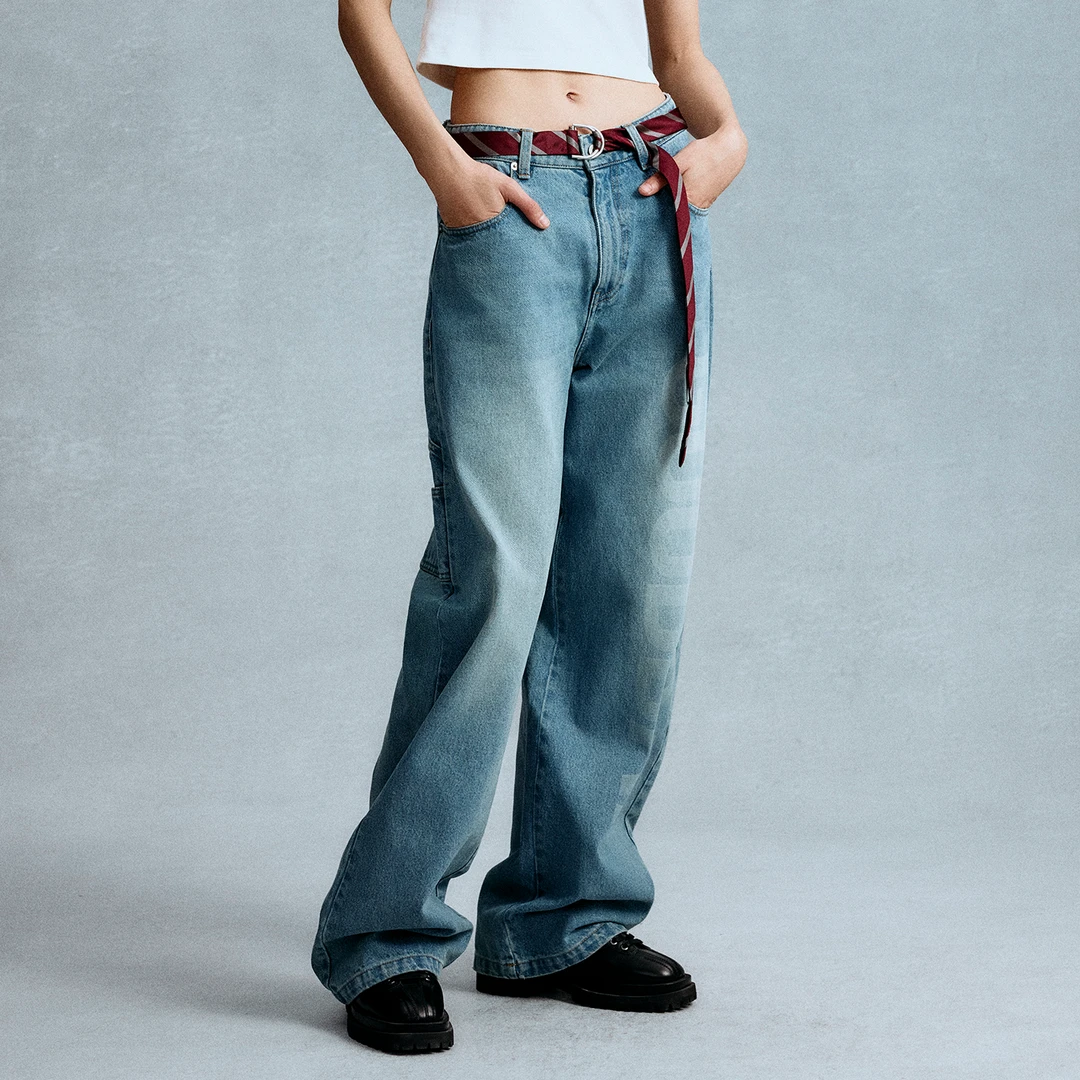 GOODBAI logo同色大印花经典直筒牛仔裤