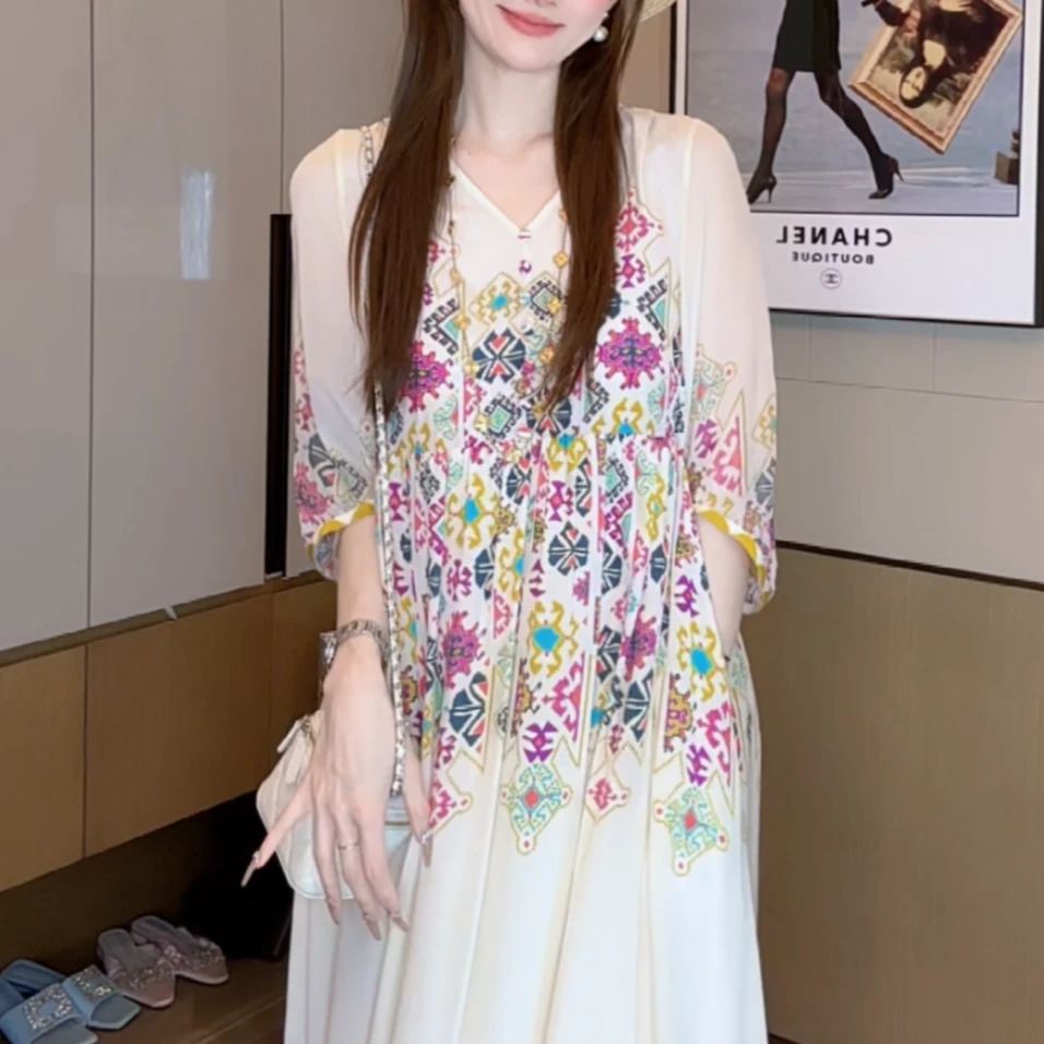 【丝芙玉禄】（S216）真丝双绉桑蚕丝气质显瘦夏季设计师女装连衣裙