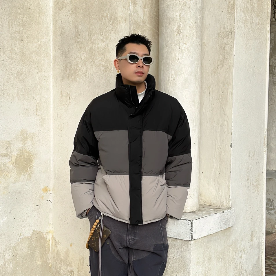 DUIZHI/对质男士立领冬季时尚休闲保暖短款情侣拼色渐变羽绒服
