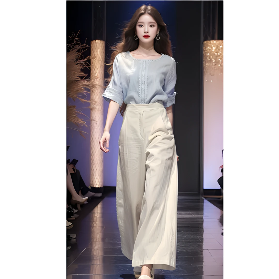 浅蓝色衬衫冷淡风盐系穿搭套装轻奢高级感女人味2025新款女装夏季