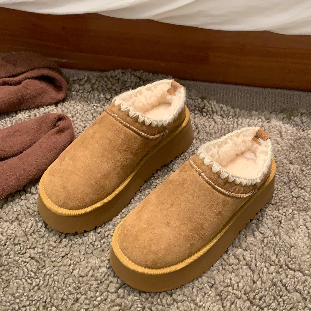 雪地靴女2025新款秋冬厚底增高加绒加厚毛绒半拖鞋保暖棉鞋