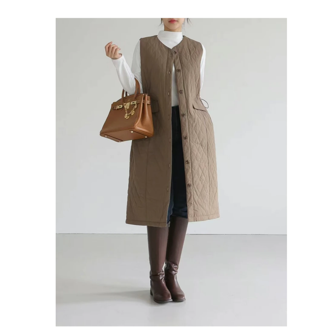 【韩国设计师衣吧】冬季新款高级减龄时尚显瘦加棉马甲连衣裙