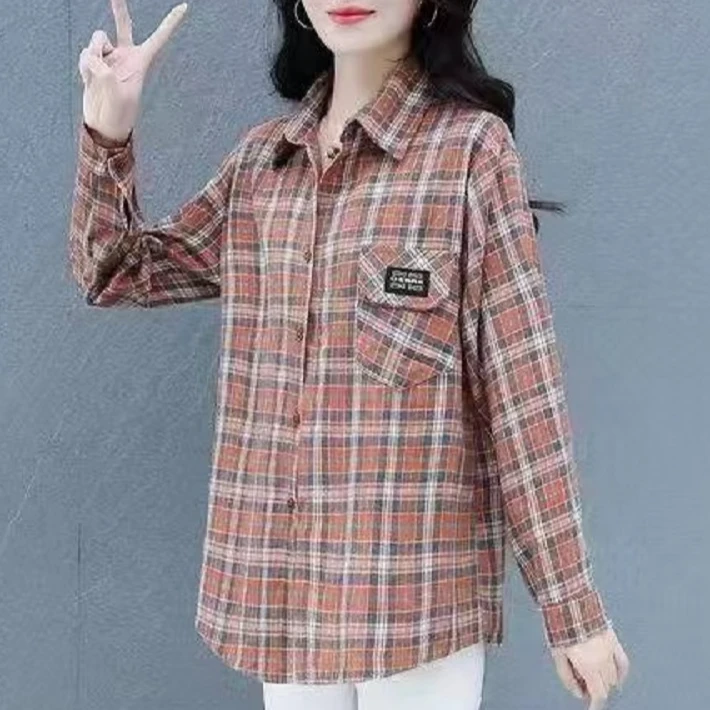 春秋格子衬衫宽松大码外套女时尚衬衣-952