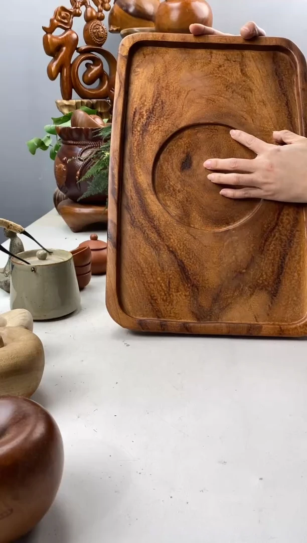 香樟木A14长方形带凹槽托盘/尺寸43*27*4