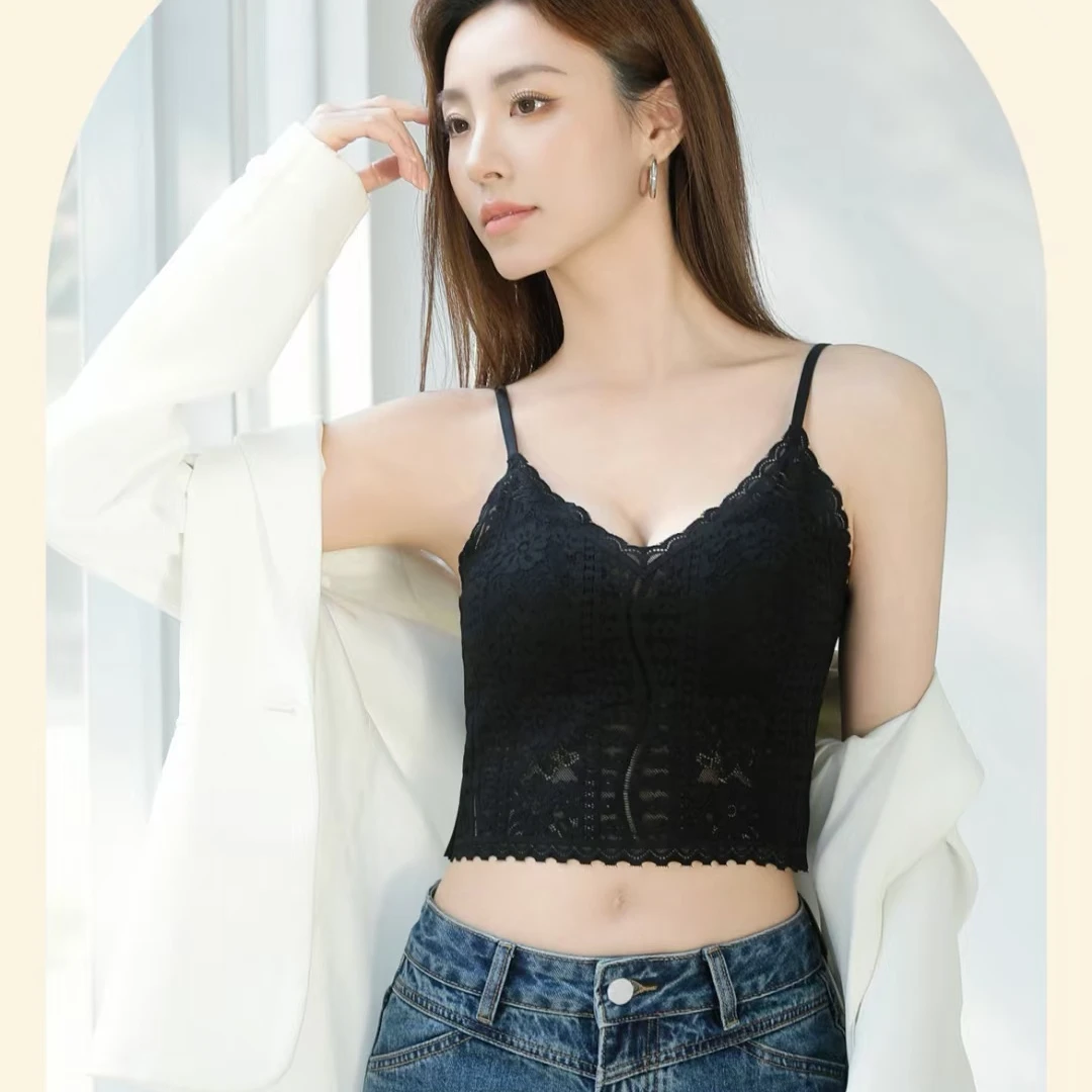 美浓时9176短款性感内搭吊带全蕾丝无痕背肩带可收