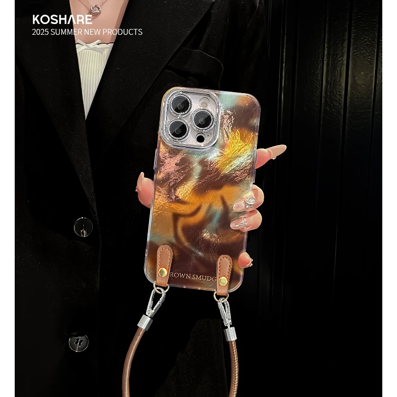 咖色晕染适用苹果vivo华为oppo小米iPhone16创意冰川纹手机壳