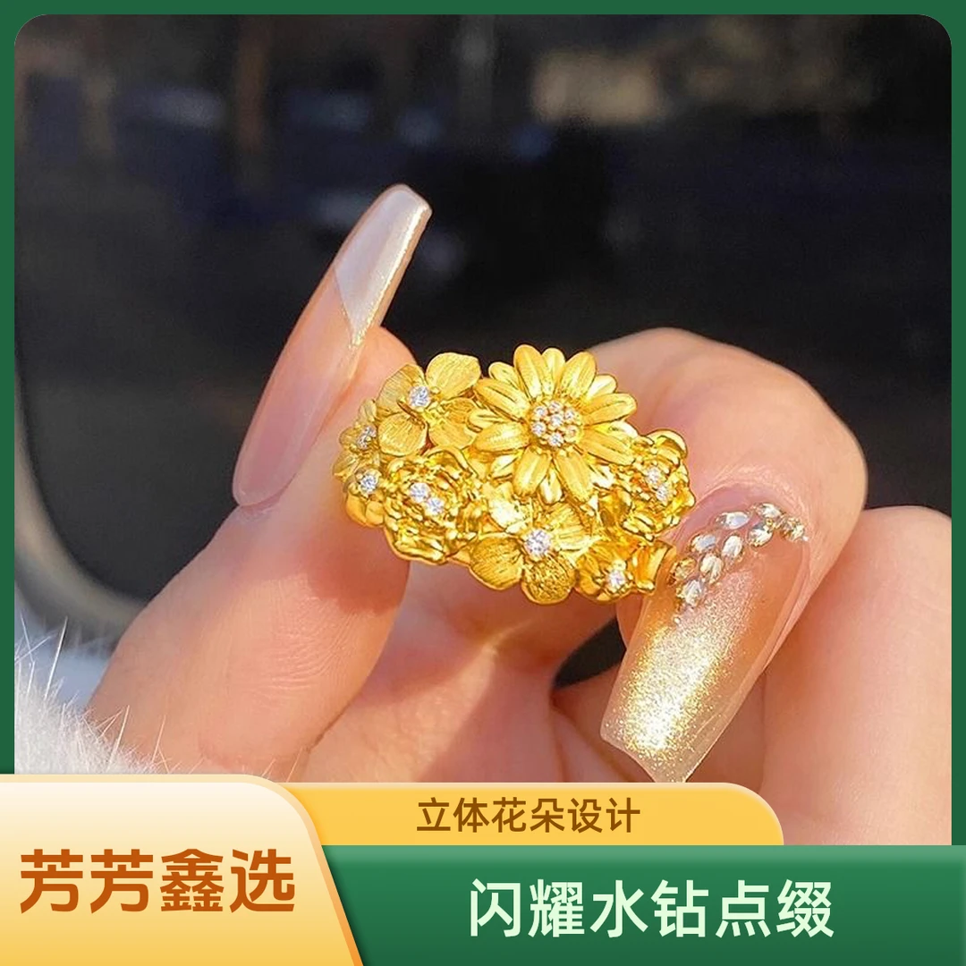 足银戒指 足银繁花似锦戒圈拉丝开口复古花戒精致百搭时尚戒指