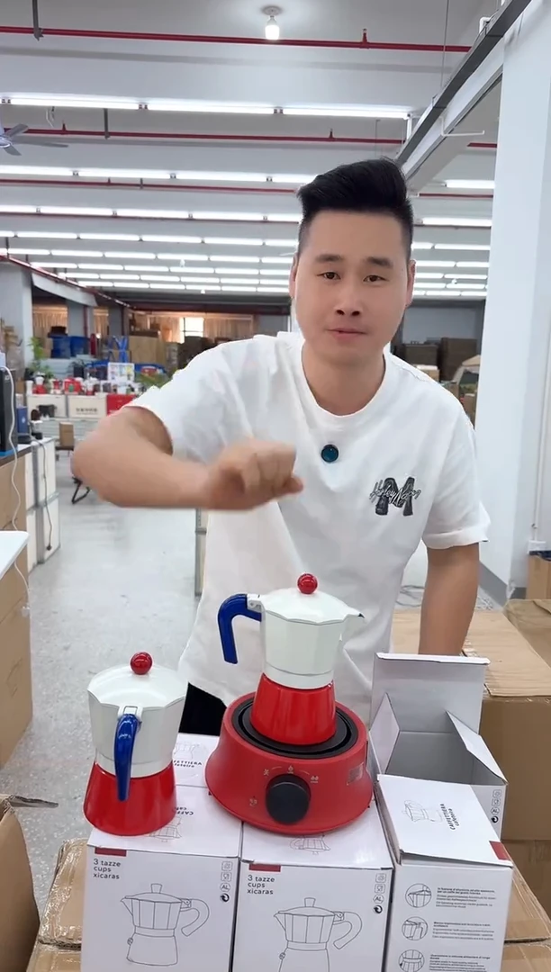 【3杯】意式3杯份摩卡咖啡壶【红白蓝撞色】