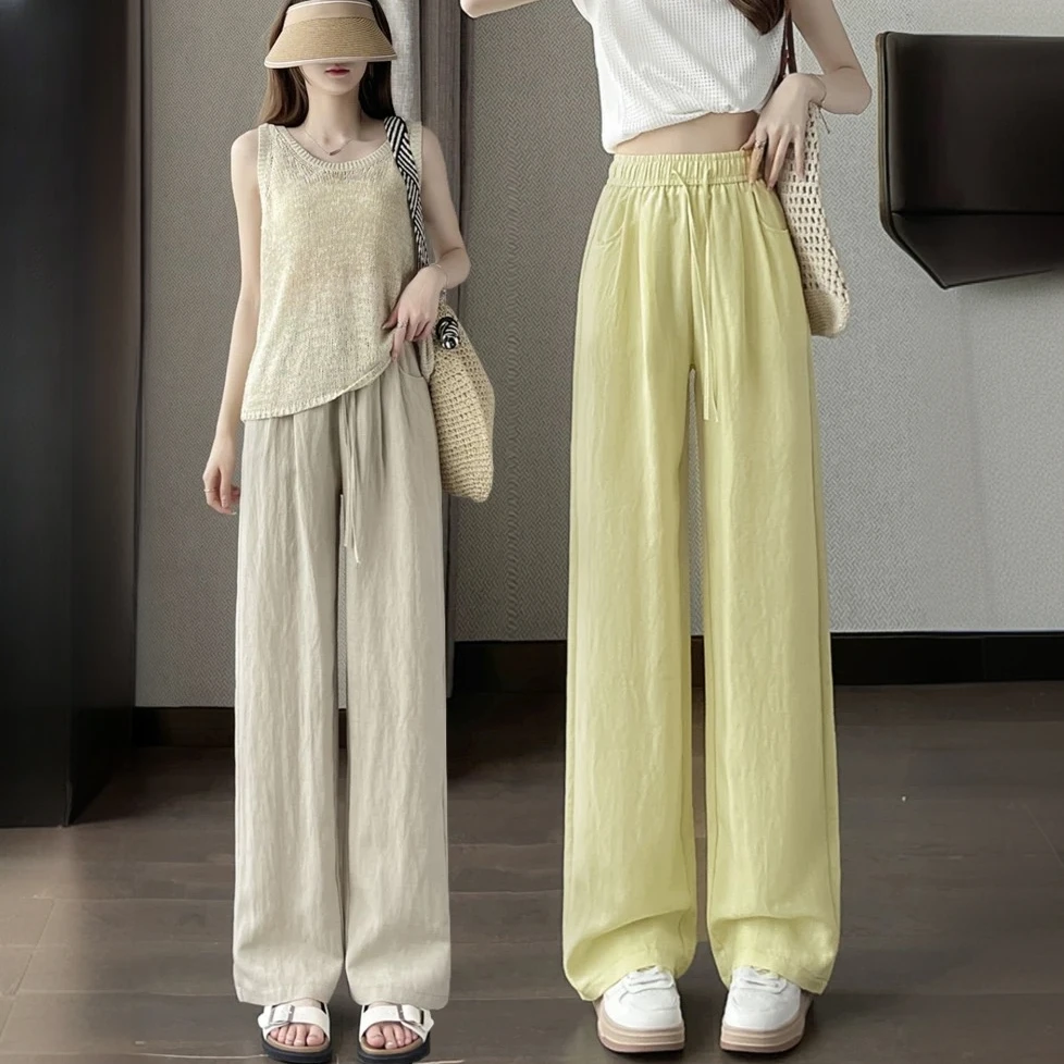 莱赛尔天丝亚麻窄版直筒阔腿裤女九分夏季薄款高腰垂感宽松休闲裤