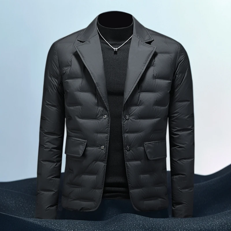 巴赛娜缇时尚潮牌西装领羽绒服男士冬季新款轻薄保暖商务休闲外套