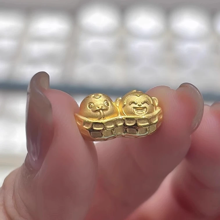 999足金蛇年蛇猴六合花生黄金转运珠本命年3D硬金手绳送满月宝宝