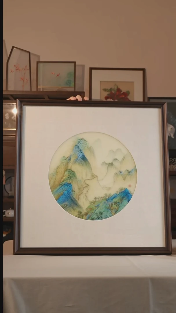 刺绣千里江山图局部烟峦叠翠图挂画