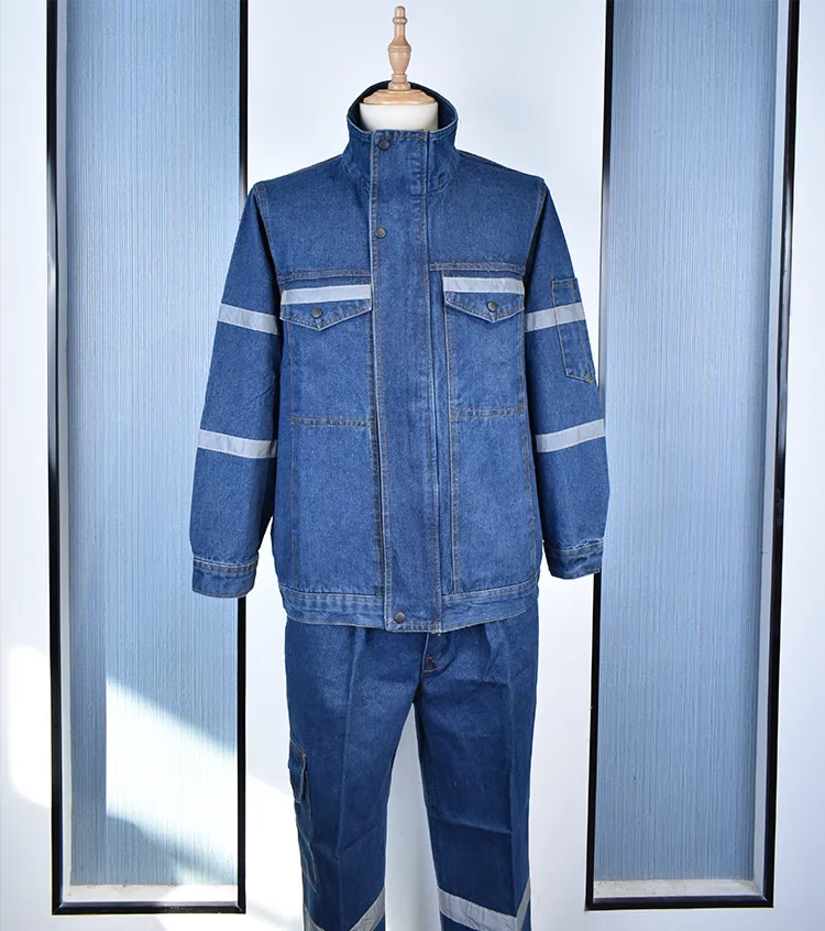 加厚纯棉牛仔电焊煤矿工立领厂服男士电工防烫长袖工服汽修