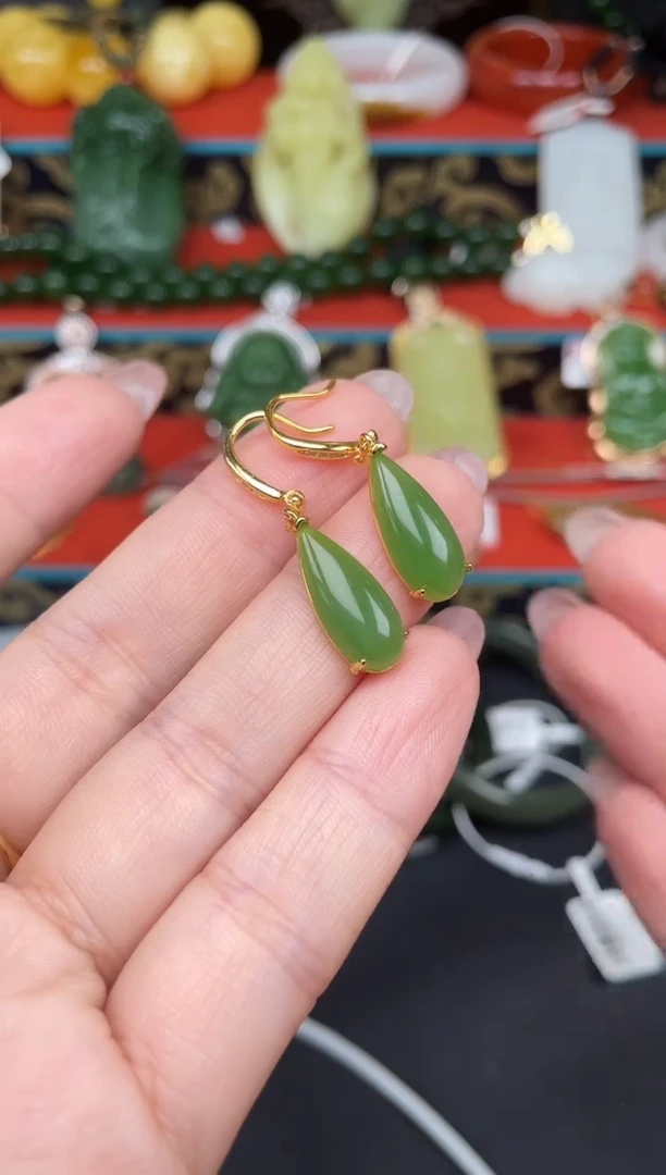 和田玉银S925镶嵌耳饰耳饰a027