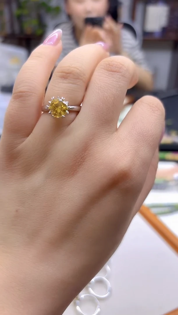 银S925镶嵌戒指黄晶DIY款J143
