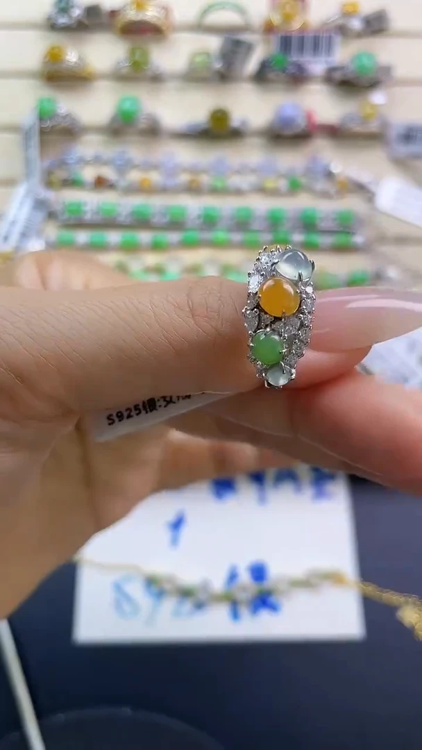 银S925镶嵌戒指翡翠翡翠 蛋面 银S925镶嵌