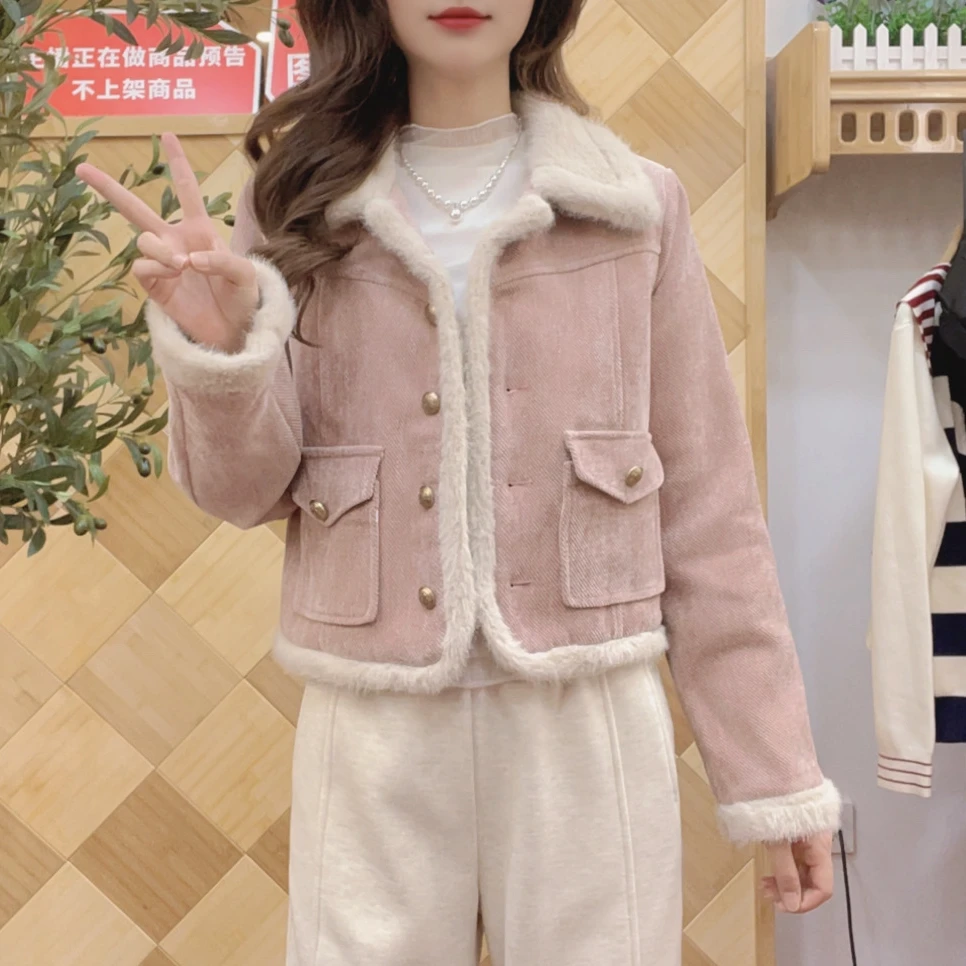 来米家 冬季新款复古丝绒肌理感美拉德外套