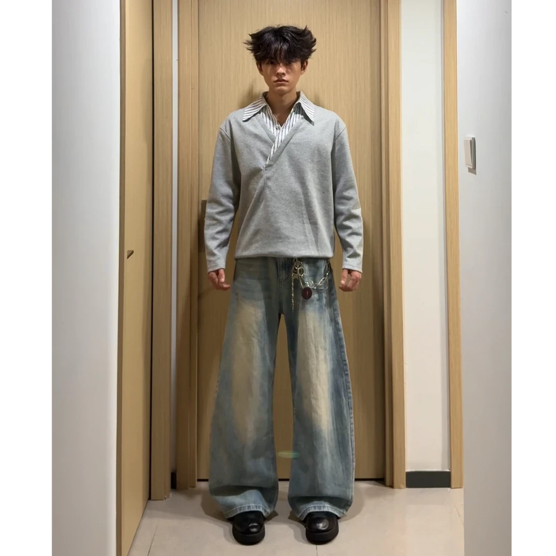 莫款少年同款假两件衬衫领卫衣男款秋季cleanfit通勤百搭休闲上衣