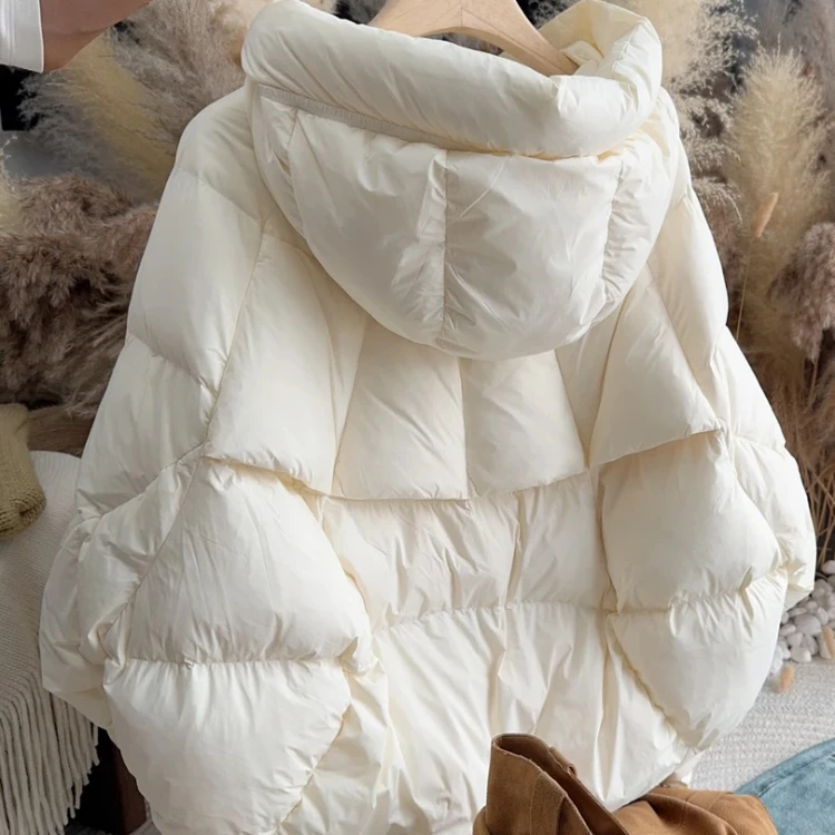 米白色短款连帽拉链棉服外套女冬季加厚保暖简约高级感面包服上衣