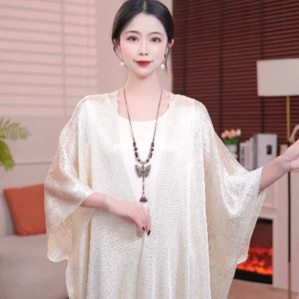 （梦萱）薄款夏季女士晚宴外搭装饰流苏斗篷镂空防晒披肩时尚百搭