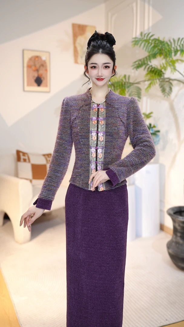 【5Q208】复古高级感修身时尚假两件秋新款端庄减龄裙装